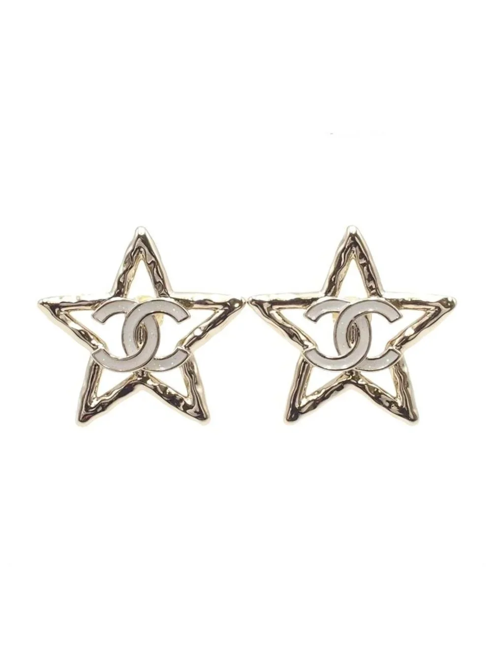 Chanel Earrings Light Gold Metal CC Logo Star Costume